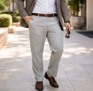 Canali Light Gray Trousers Men’s Plus Size Luxury Italian Tailored Pants Classic